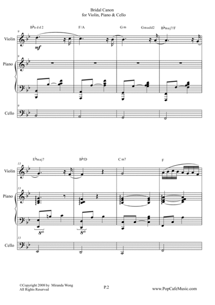 Bridal Canon in Bb - Violin, Piano & Cello