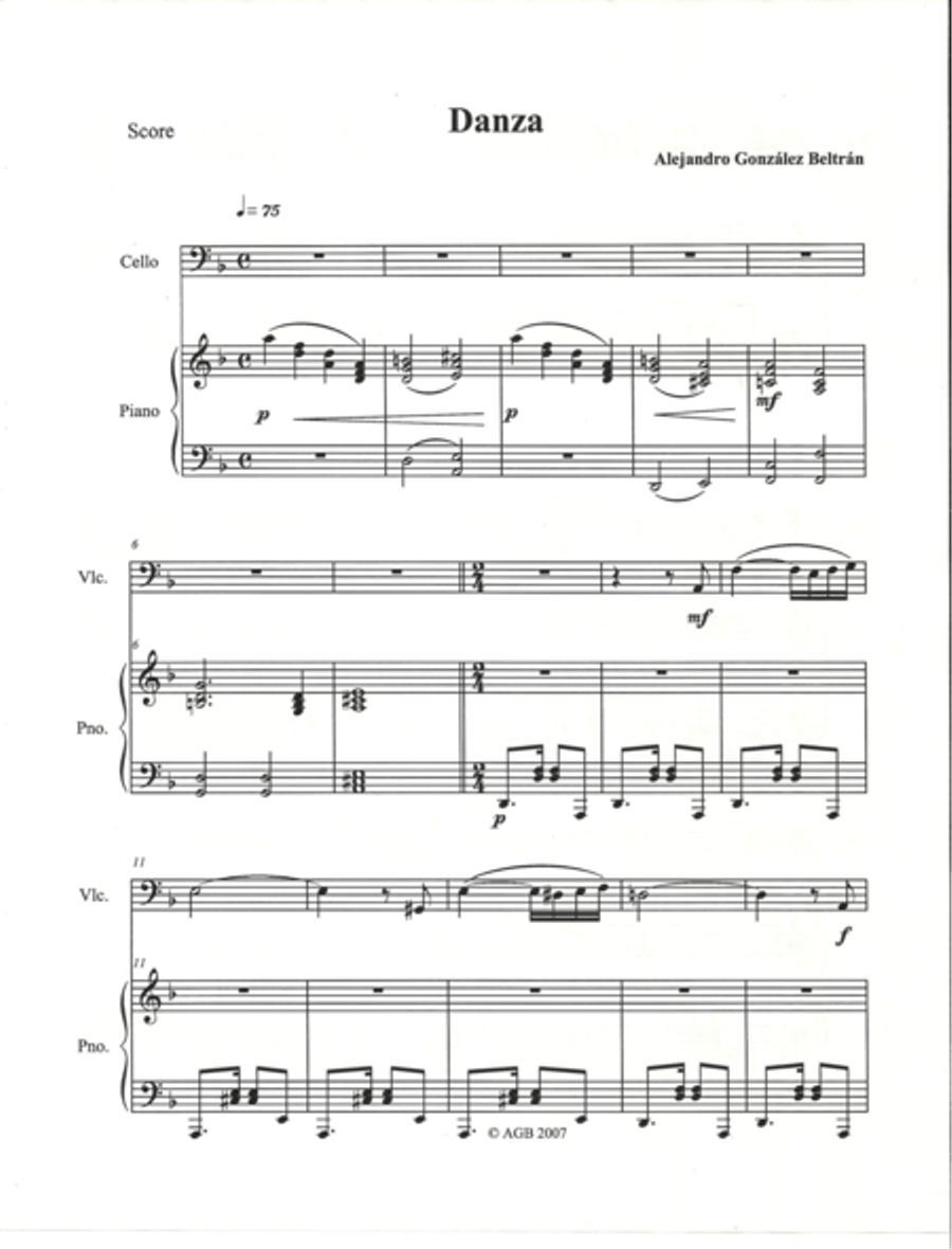 Danza para Cello y Piano String Duet scores gallery preview page 1