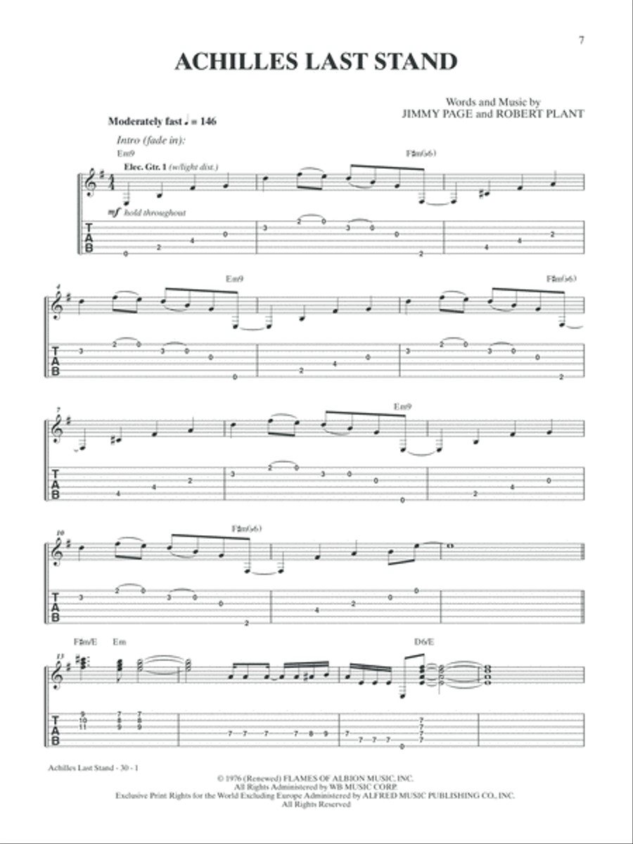 Led Zeppelin -- Presence Platinum Guitar Guitar Tablature scores gallery preview page 8