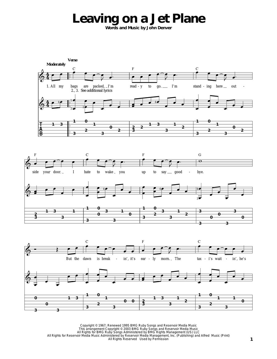 Leaving On A Jet Plane Acoustic Guitar scores gallery preview page 1
