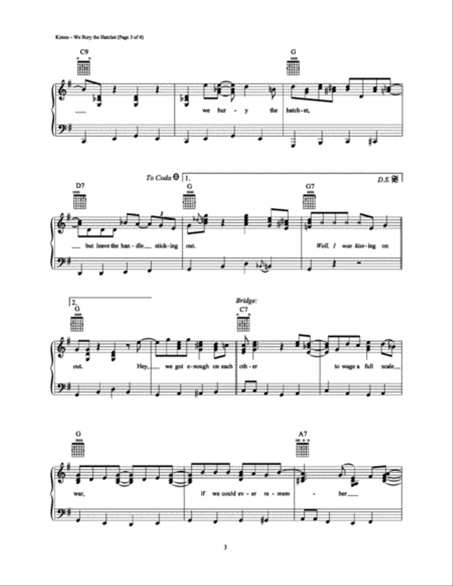 We Bury the Hatchet Piano, Vocal, Guitar scores gallery preview page 3