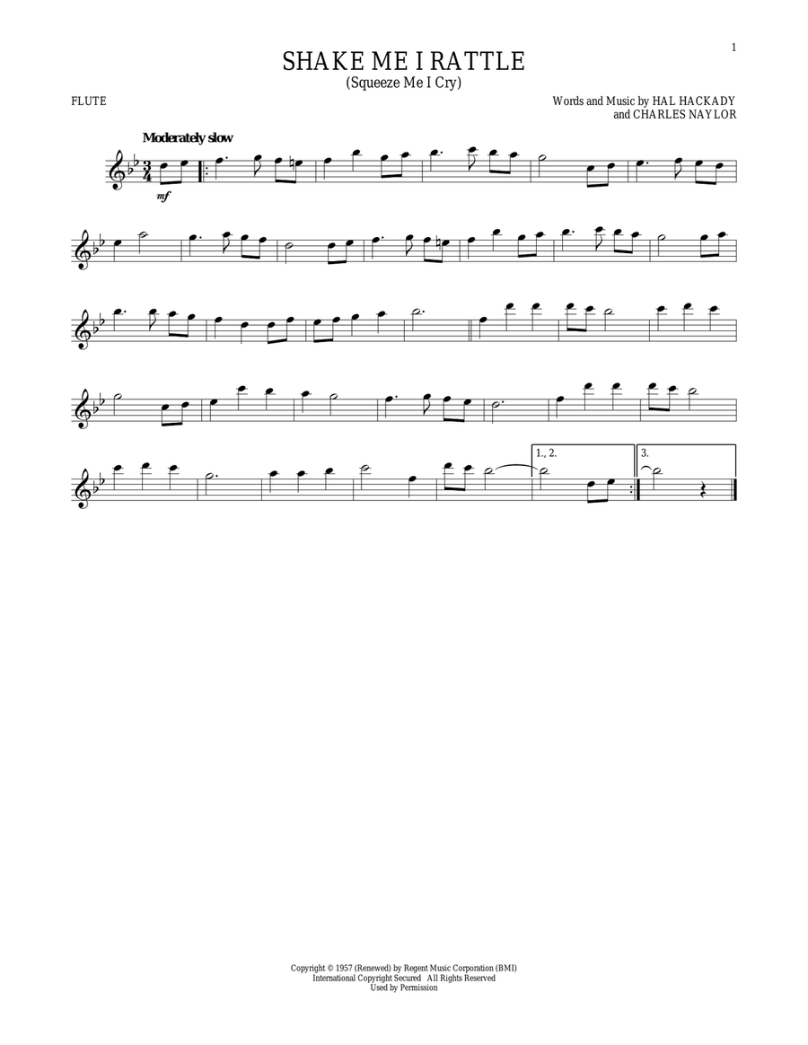 Shake Me I Rattle (Squeeze Me I Cry) Flute Solo scores gallery preview page 1