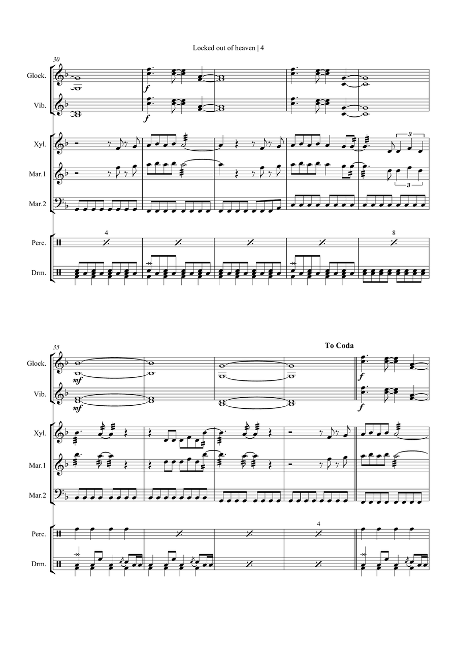 Locked Out Of Heaven Percussion Ensemble scores gallery preview page 6