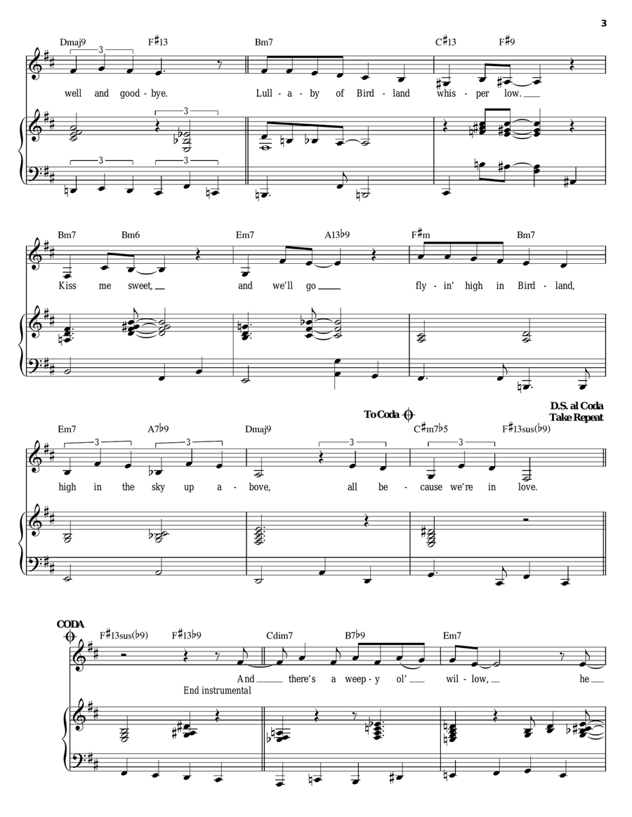 Lullaby Of Birdland Piano, Vocal scores gallery preview page 3
