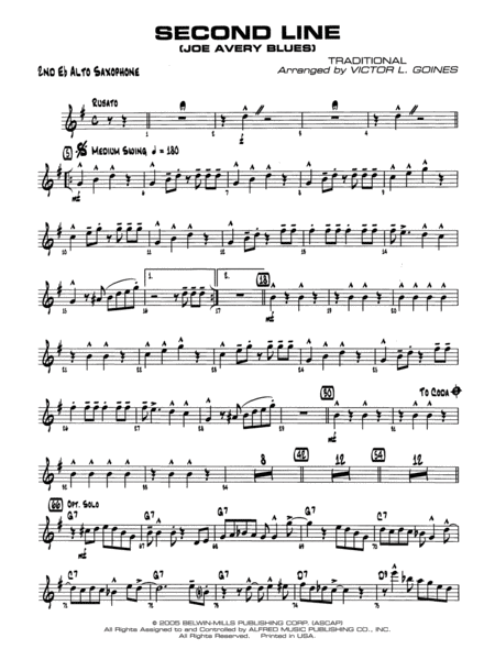 Second Line (Joe Avery Blues): 2nd E-flat Alto Saxophone