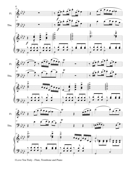 I LOVE YOU TRULY (Trio – Flute, Trombone, and Piano with Score and Parts) image number null