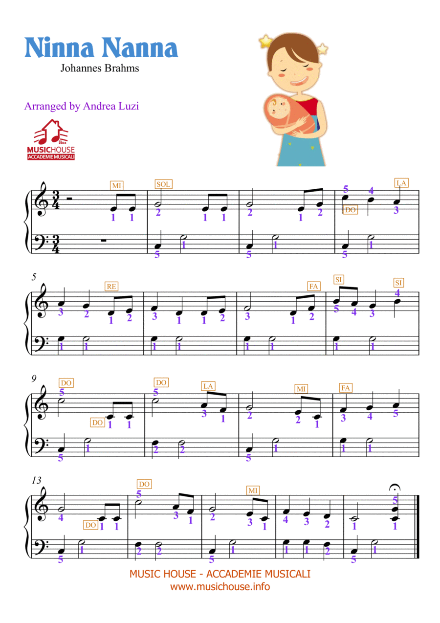 Ninna Nanna - Johannes Brahms - EASY PIANO Easy Piano scores gallery preview page 1