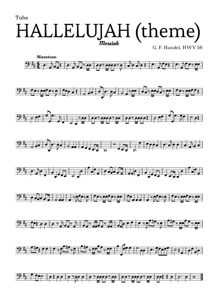 Aleluia (HALLELUJAH), of the Messiah - for Tuba and accompaniment image number null