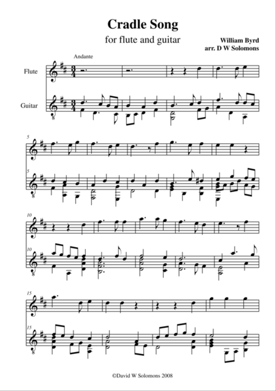Byrd's Cradle song for flute and guitar Flute scores gallery preview page 1