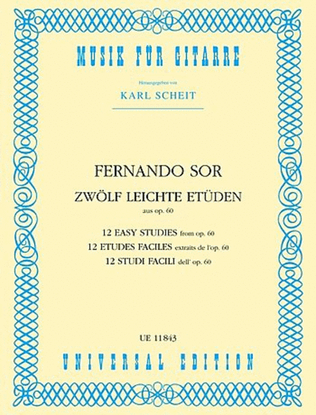Book cover for Easy Etudes, 12, Op. 60, Guitar