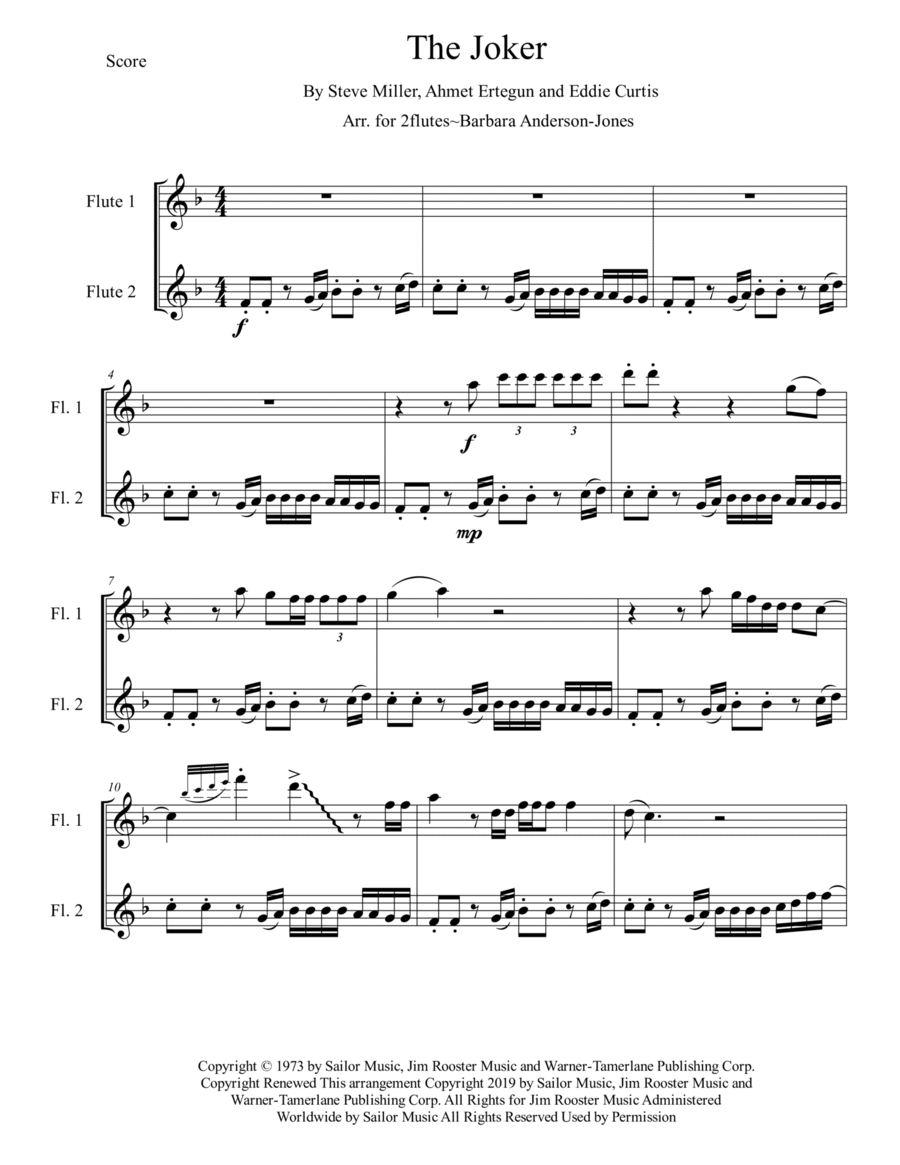 The Joker The Joker Flute Duet scores gallery preview page 1