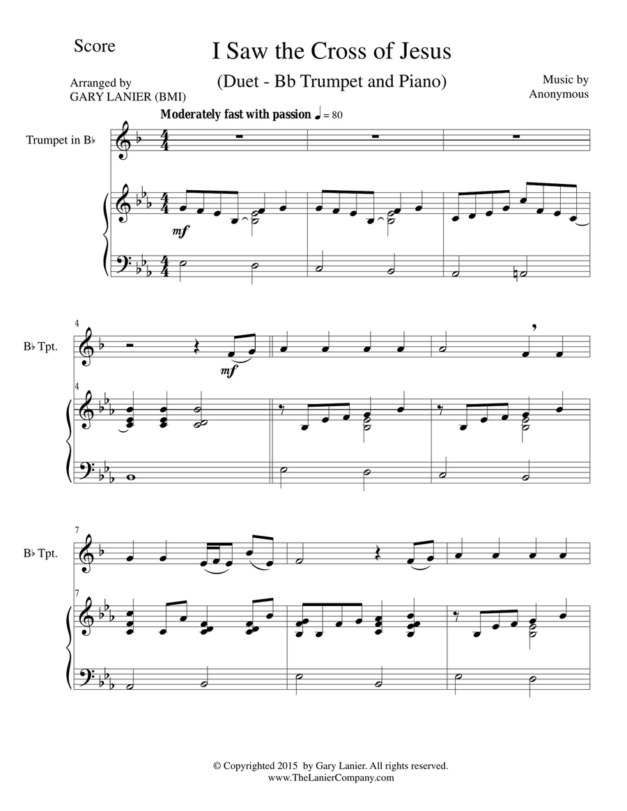 I SAW THE CROSS OF JESUS (Duet – Bb Trumpet and Piano/Score and Parts) Trumpet Duet scores gallery preview page 1