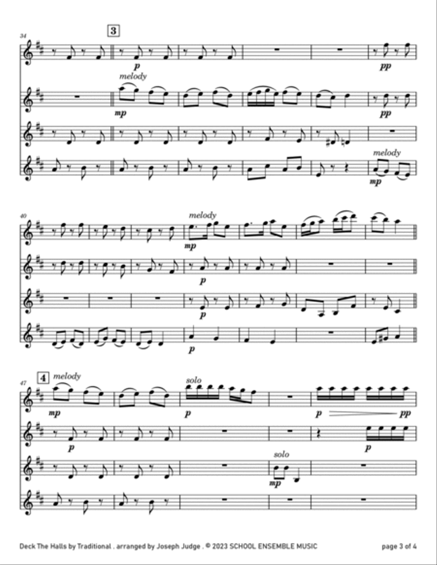 Deck The Halls for Clarinet Quartet in Schools Clarinet Quartet scores gallery preview page 3