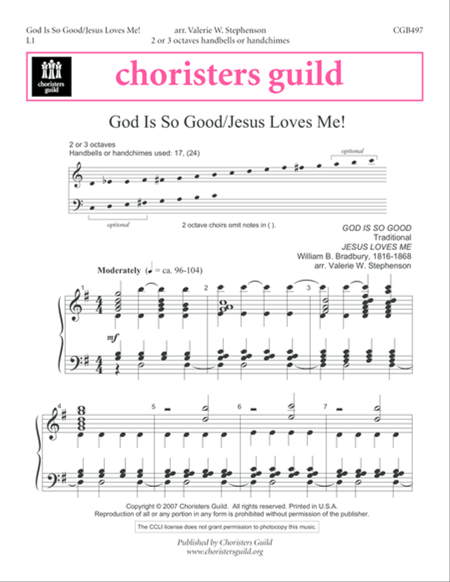 God is So Good Jesus Loves Me Handbell Choir scores gallery preview page 2