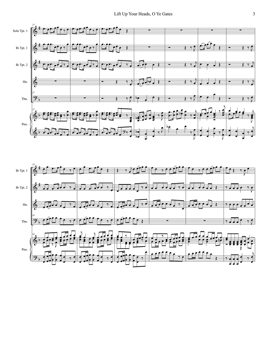 Lift Up Your Heads, O Ye Gates (Brass Quintet and Piano) Brass Quintet scores gallery preview page 3