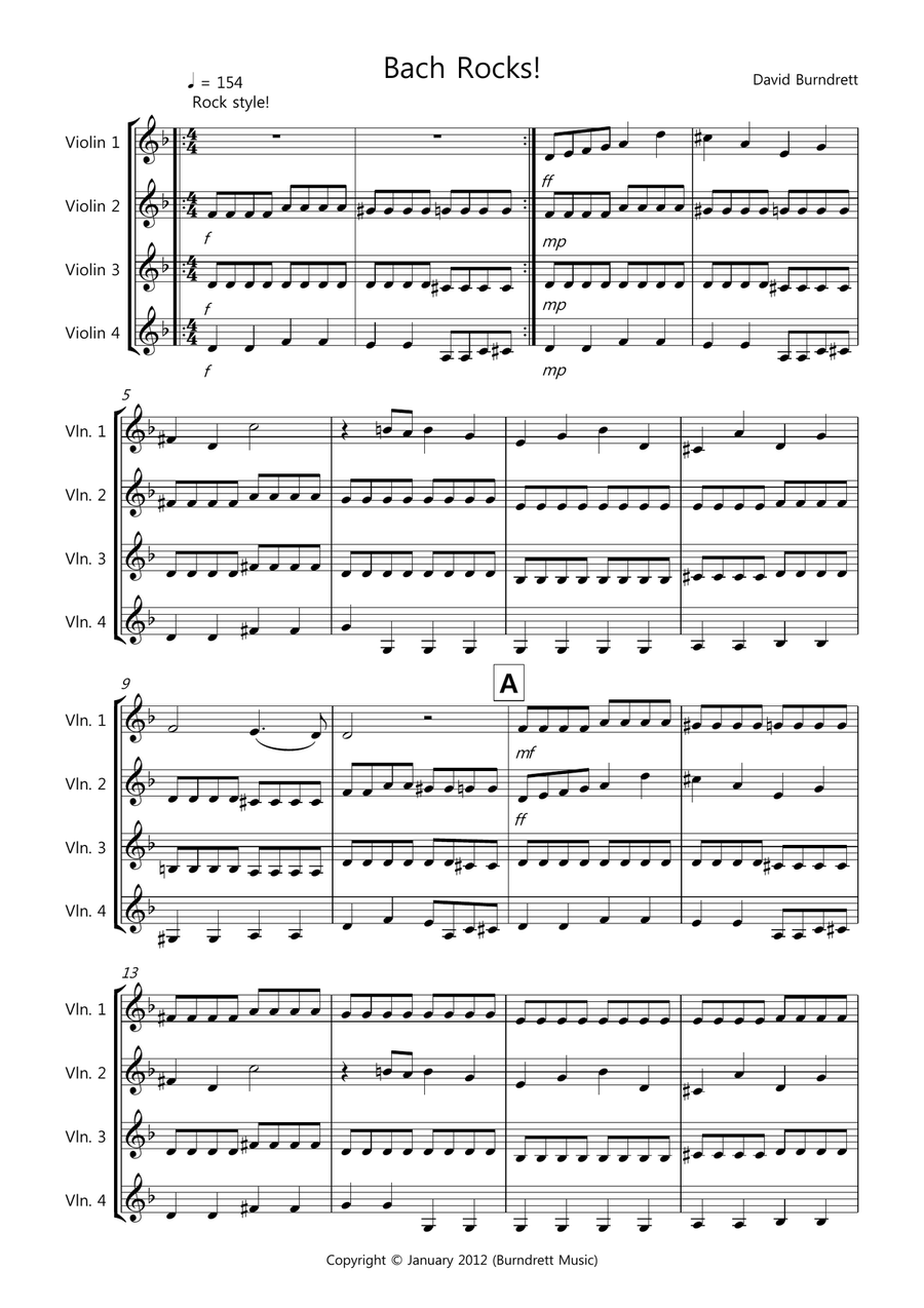 Bach Rocks! for Violin Quartet Violin Solo scores gallery preview page 1