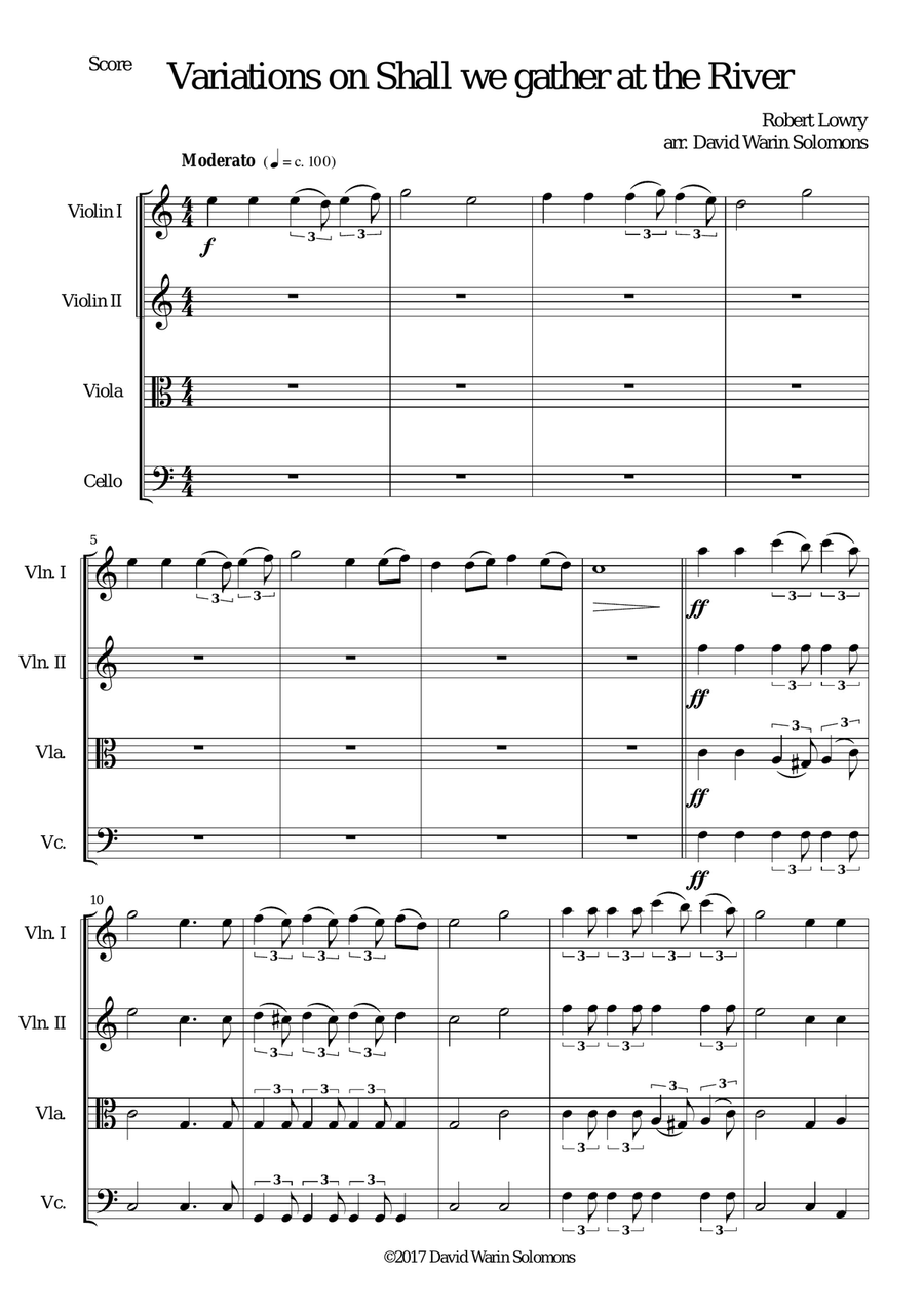 Variations on Shall we gather at the river for string quartet String Quartet scores gallery preview page 1