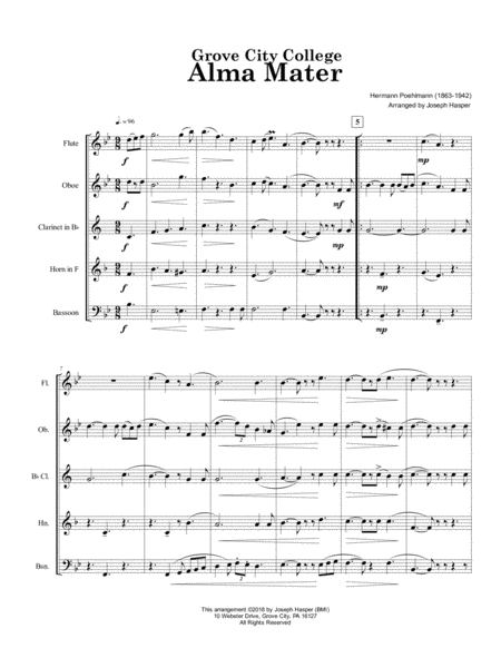 Grove City College Alma Mater (Woodwind Quintet) image number null