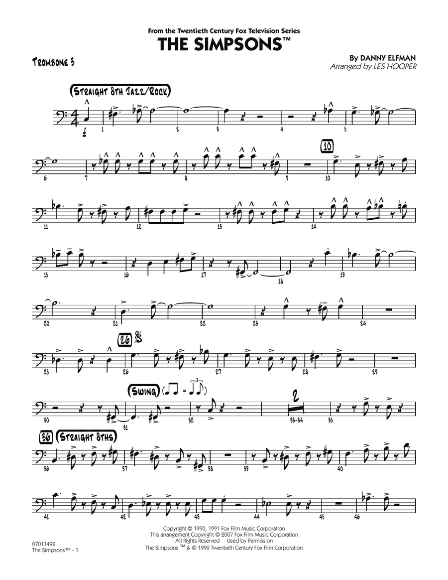 The Simpsons - Trombone 3 Jazz Ensemble scores gallery preview page 1