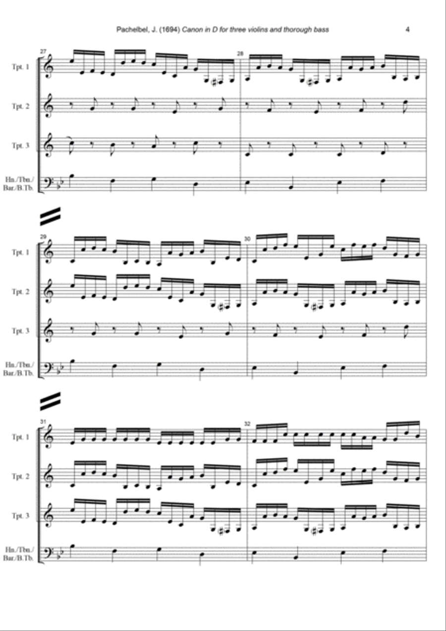J. Pachelbel - Canon in D-dur, arr. for 3 Trumpets & Bass Instrument Trumpet Trio scores gallery preview page 4