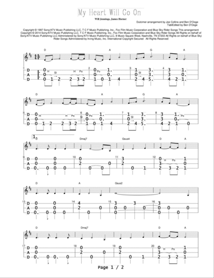My Heart Will Go On (Love Theme from Titanic) Dulcimer scores gallery preview page 1