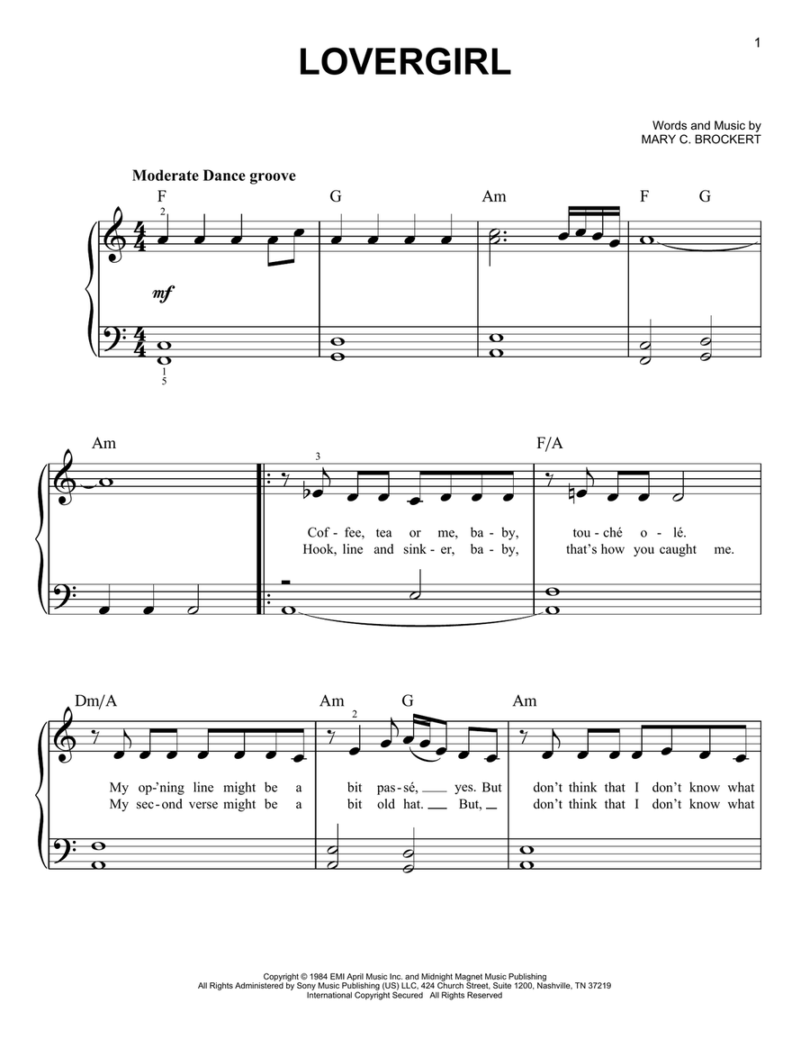 Lovergirl Lovergirl Easy Piano scores gallery preview page 1
