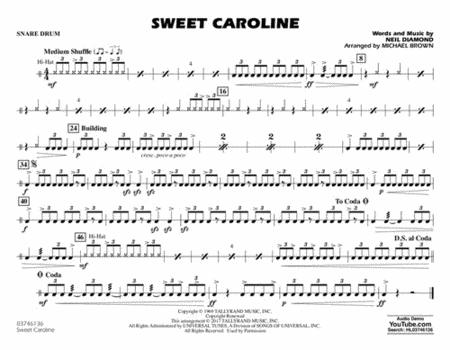 Sweet Caroline by Neil Diamond Marching Band - Sheet Music