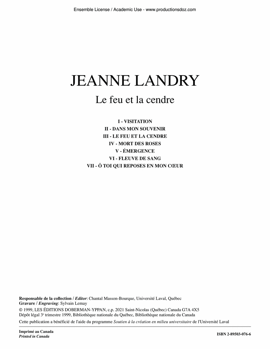 Le feu et la cendre Voice Solo scores gallery preview page 1