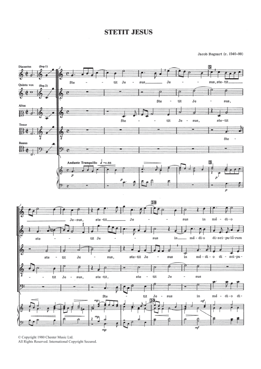 Stetit Jesus by Jacob Regnart 4-Part - Digital Sheet Music