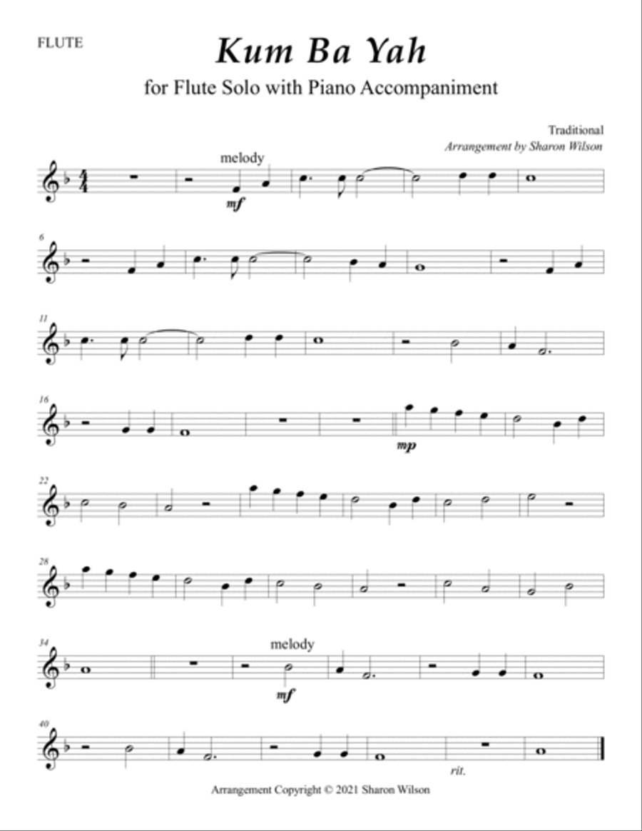 Kum Ba Yah (Easy Flute Solo with Piano Accompaniment) Flute Solo scores gallery preview page 2