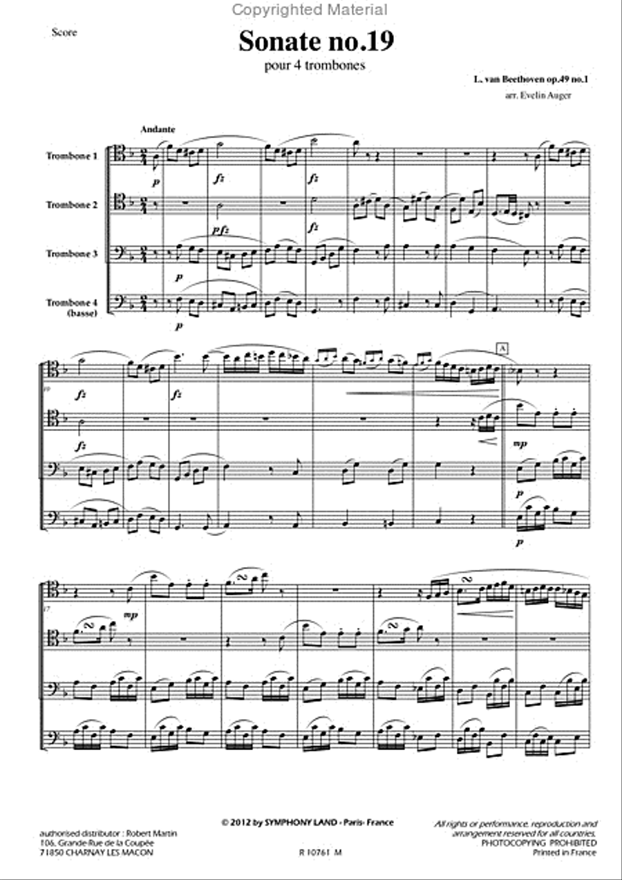 Sonate n 19 op 49 n1 Sonate n 19 op 49 n1 Trombone Quartet scores gallery preview page 2
