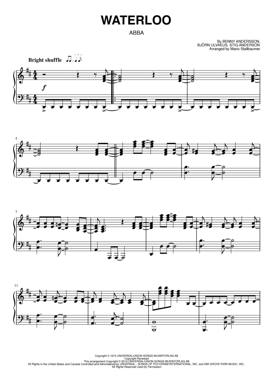 Waterloo Piano Solo scores gallery preview page 1