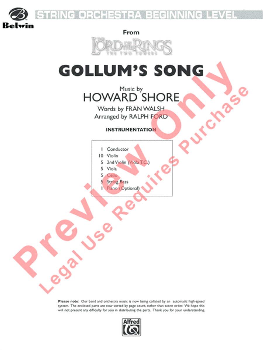 Gollum's Song (from The Lord of the Rings: The Two Towers) String Orchestra scores gallery preview page 2