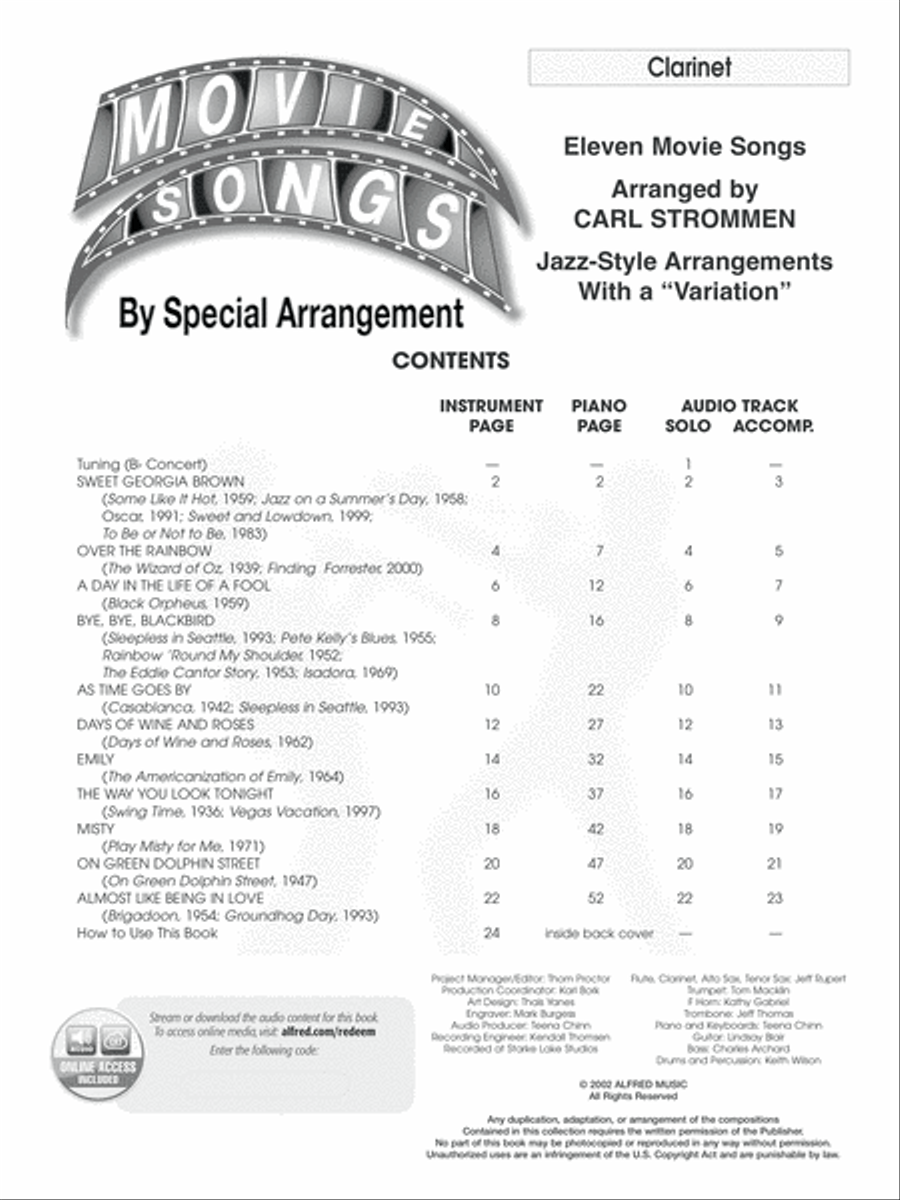 Movie Songs by Special Arrangement (Jazz-Style Arrangements with a Variation) Clarinet Solo scores gallery preview page 2