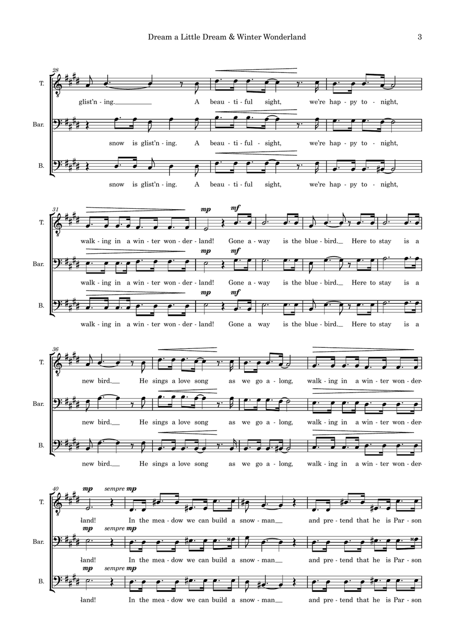 Dream a Little Dream / Winter Wonderland (arr. Keely Hodgson) 3-Part scores gallery preview page 3