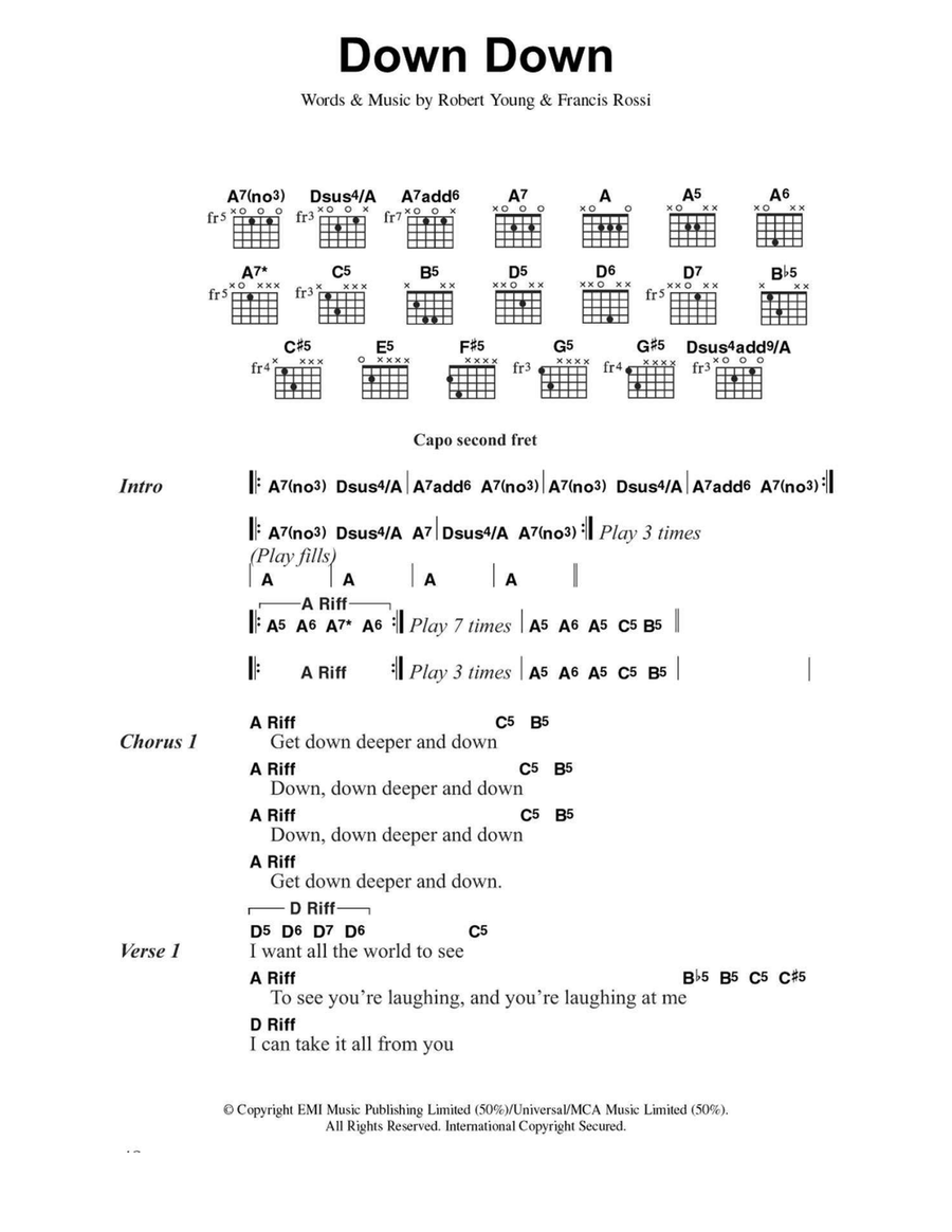 Down Down Down Down Easy Guitar scores gallery preview page 1
