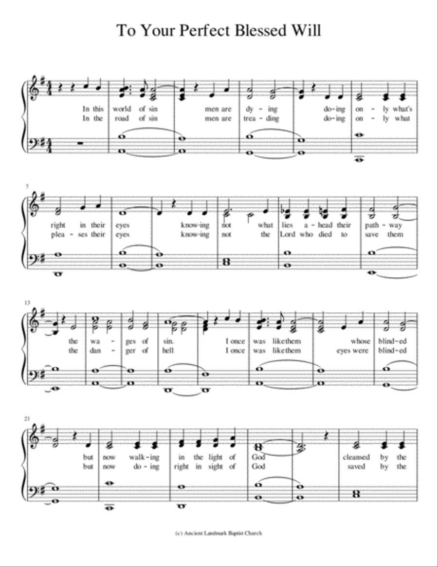 To Your Perfect Blessed Will Piano Solo scores gallery preview page 1