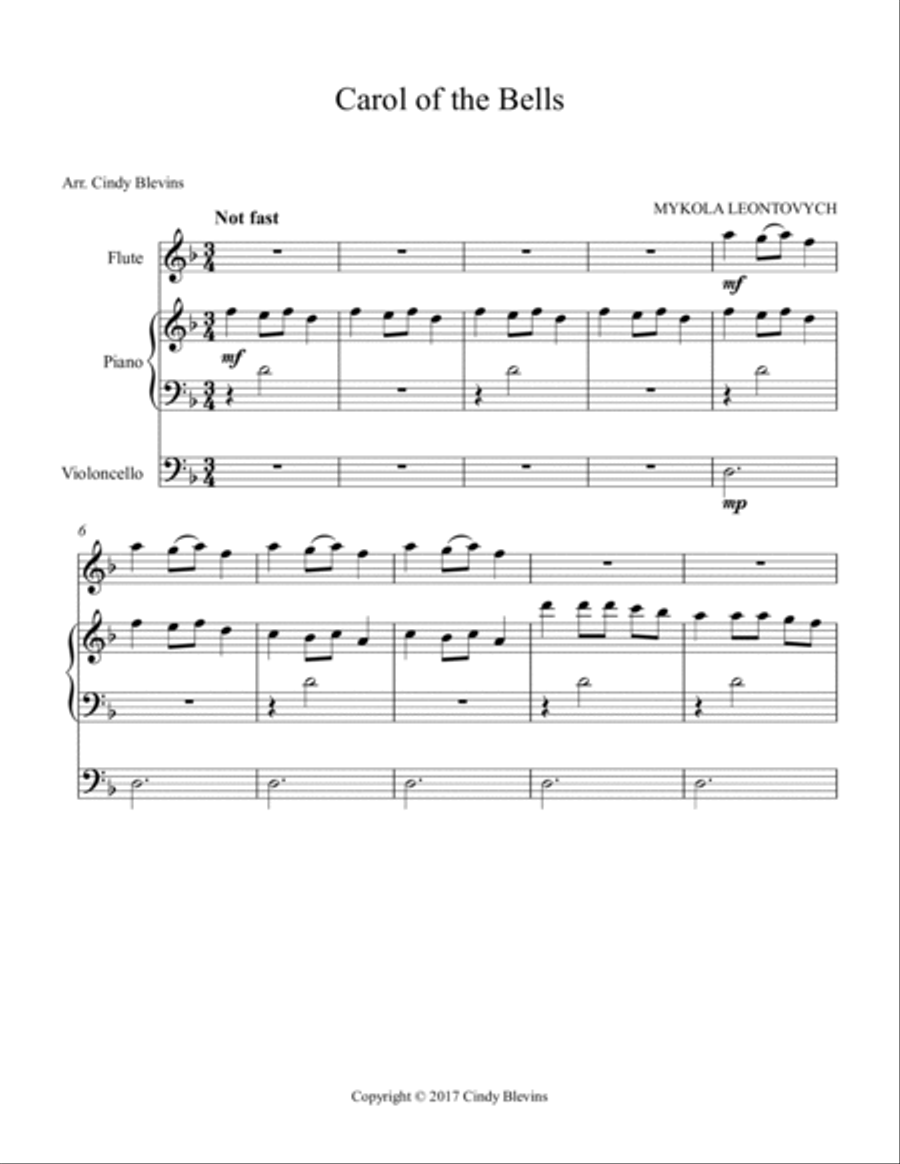 Carol of the Bells, for Piano, Flute and Cello Flute scores gallery preview page 2