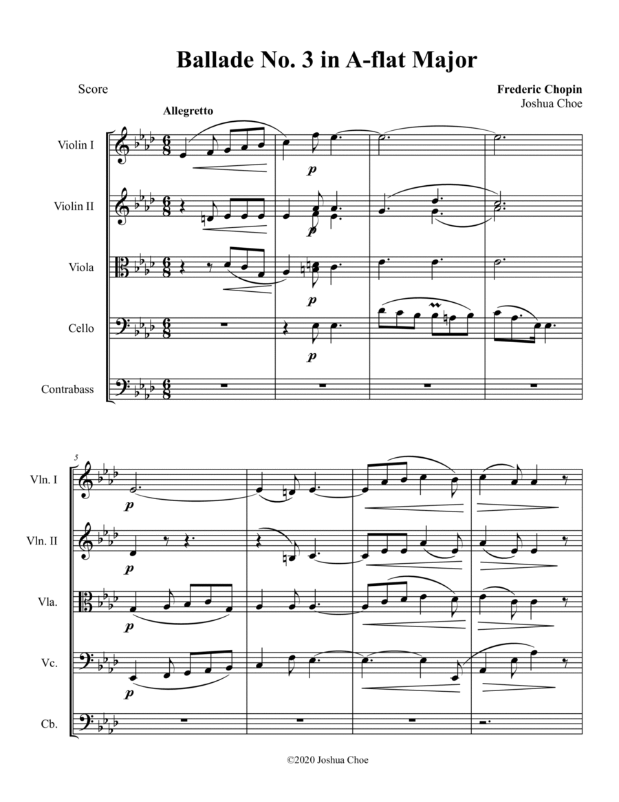 Ballade No. 3 in A-Flat Major String Orchestra scores gallery preview page 1