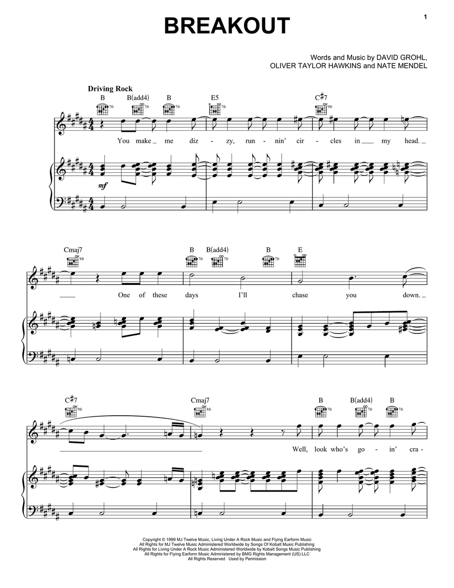 Breakout Breakout Piano, Vocal, Guitar scores gallery preview page 1