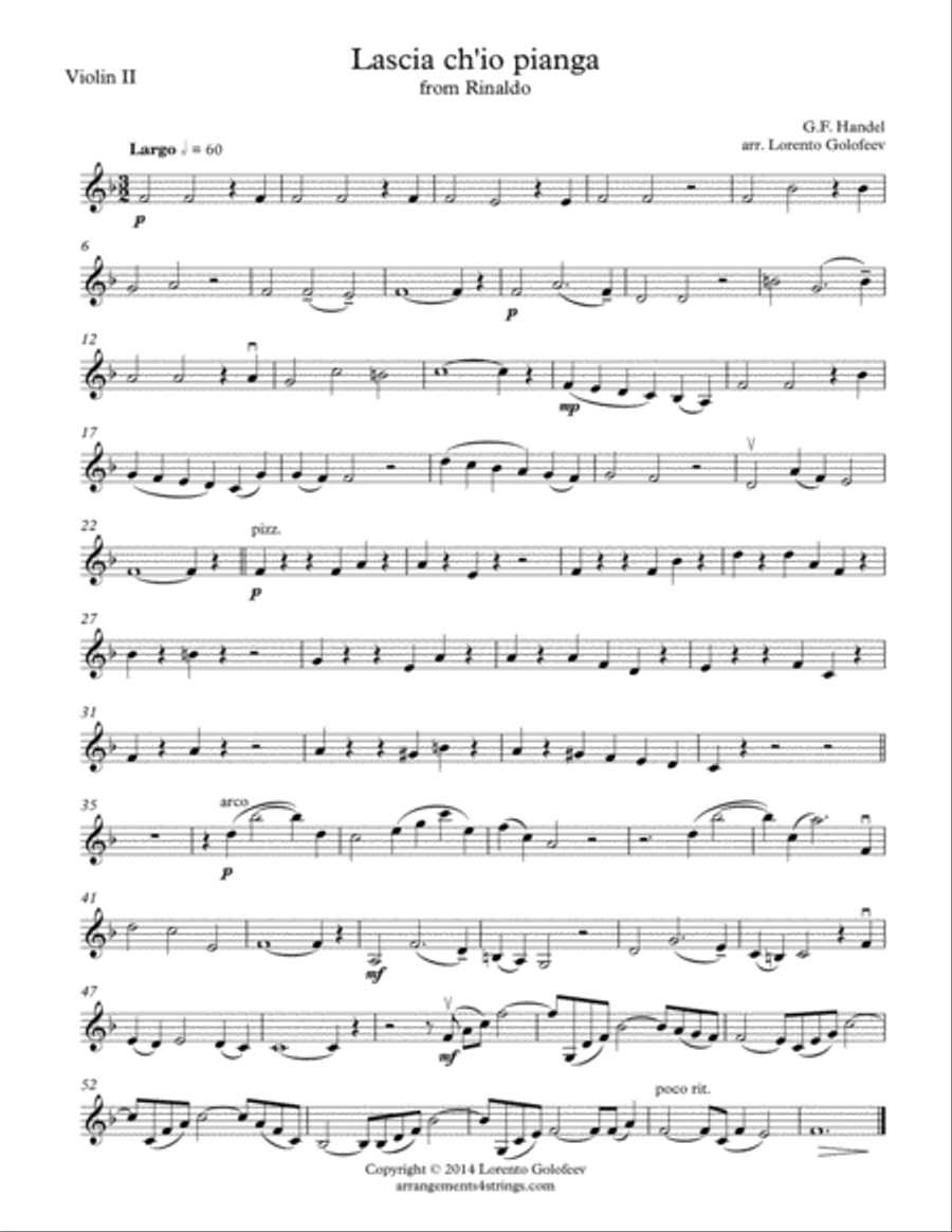 Lascia Ch'io Pianga from Rinaldo String Quartet scores gallery preview page 2