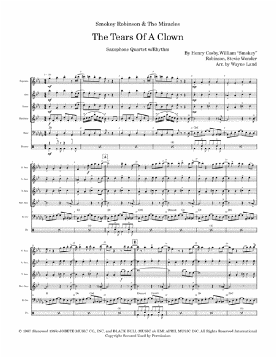 The Tears Of A Clown Saxophone Quartet scores gallery preview page 2