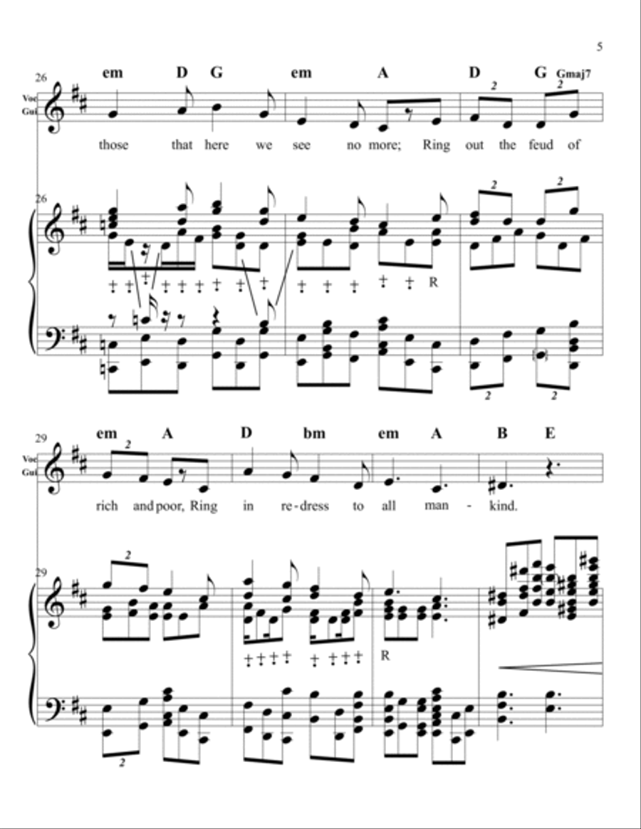 Ring Out, Wild Bells!-for Vocal, Guitar, Handbells Handbell Choir scores gallery preview page 5