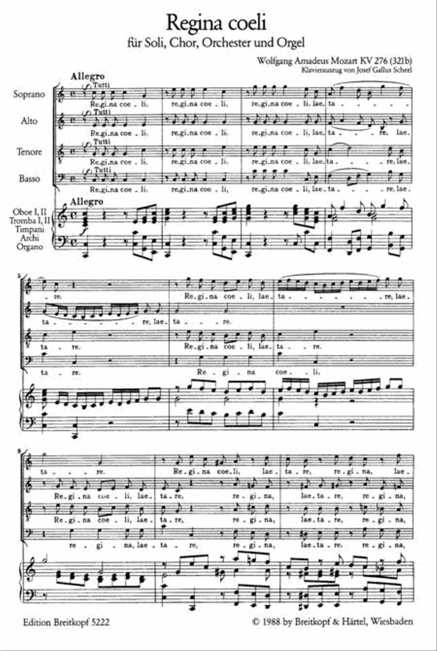 Regina coeli in C major K. 276 (321b) 4-Part scores gallery preview page 2