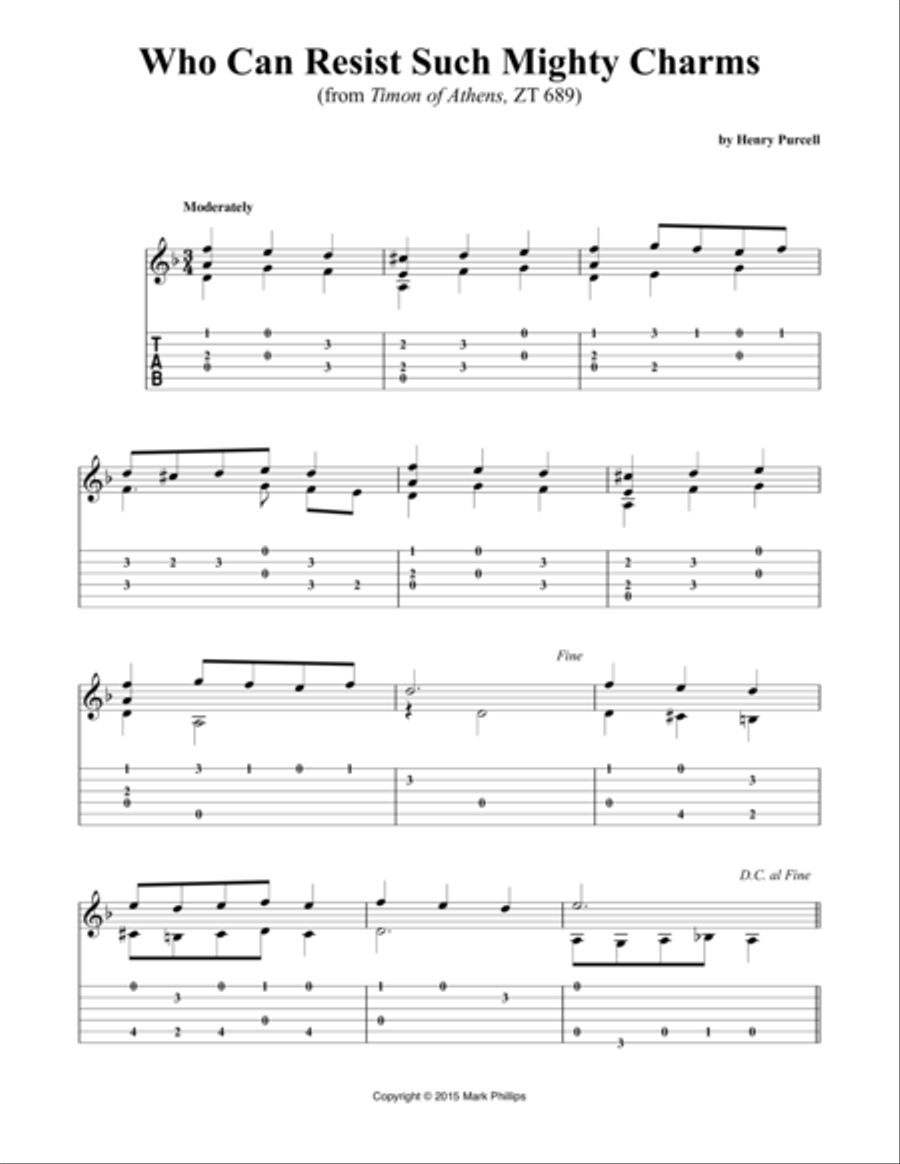 Who Can Resist Such Mighty Charms (from Timon of Athens) Classical Guitar scores gallery preview page 1