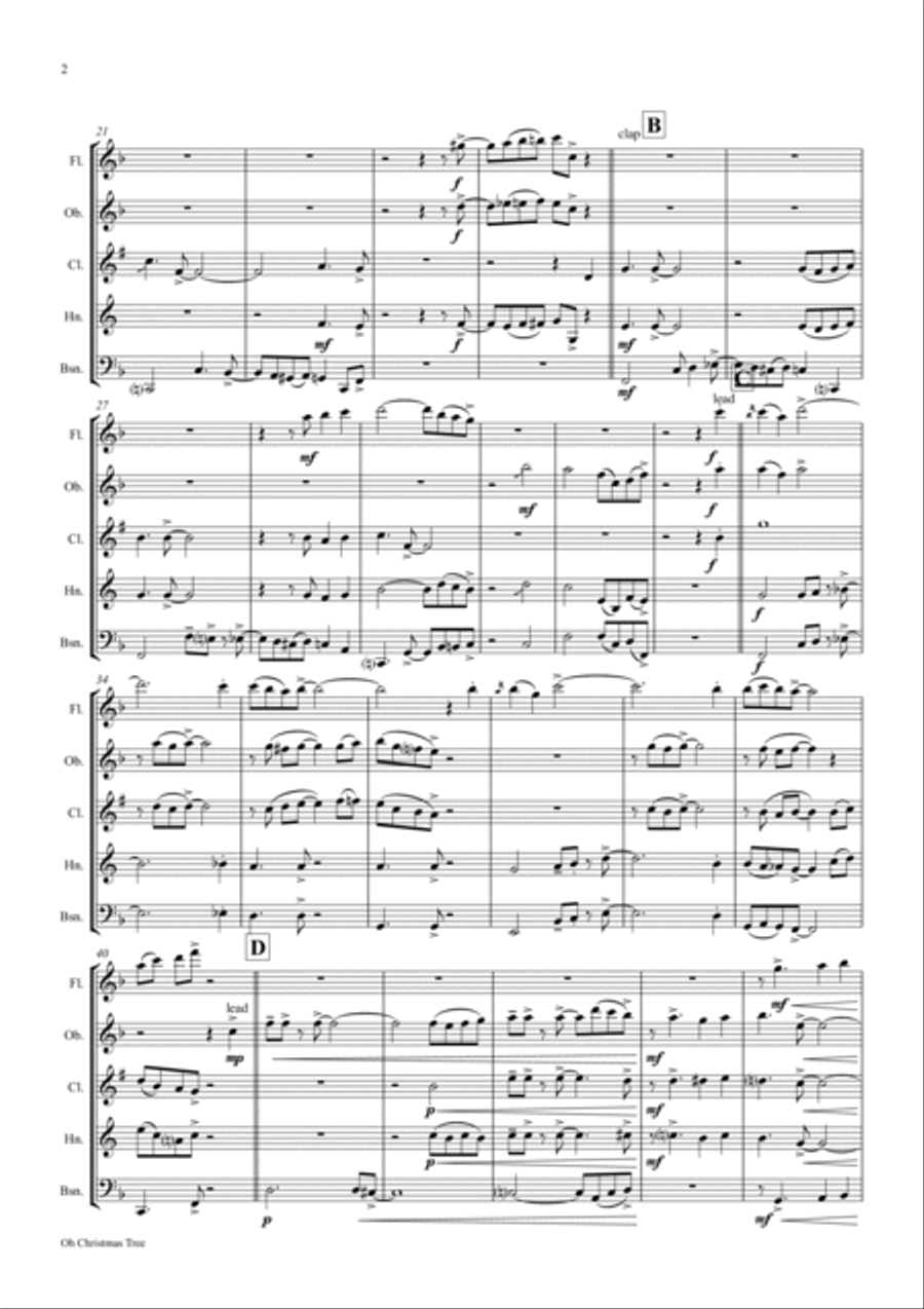 Oh Christmas tree (Oh Tannenbaum) - Funky - Wind Quintet Woodwind Quintet scores gallery preview page 3