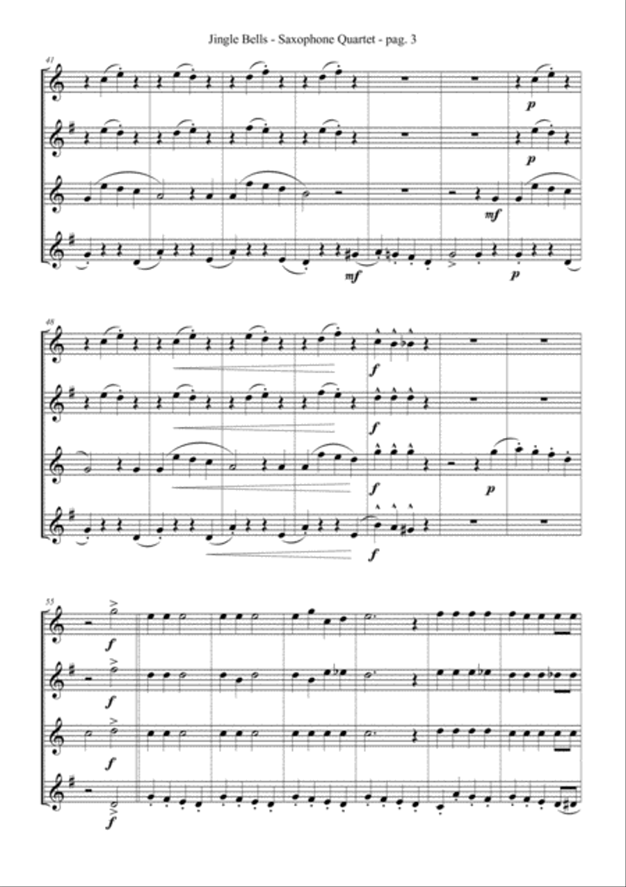 JINGLE BELLS by James Pierpont - for Saxophone Quartet image number null