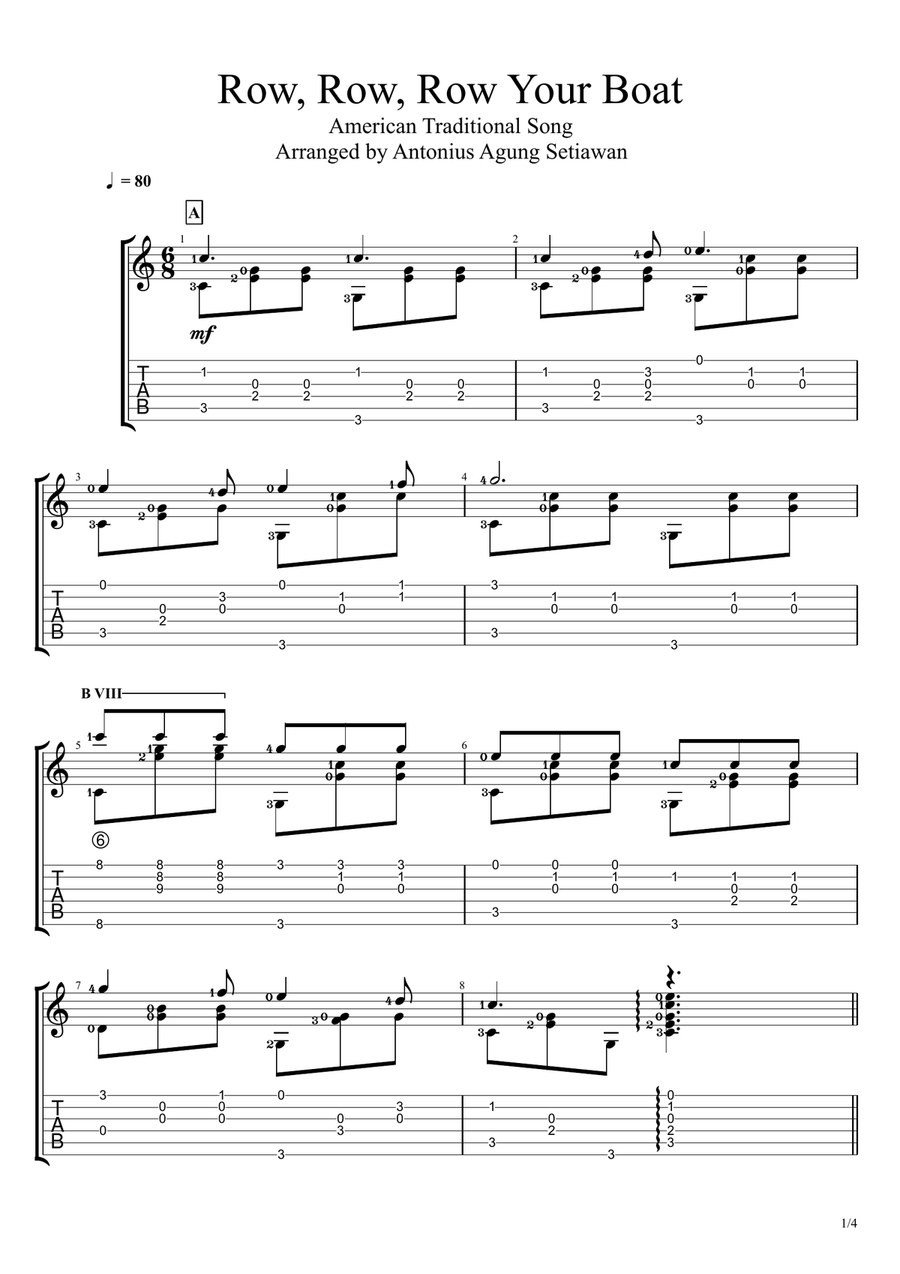 Row, Row, Row Your Boat Guitar Tablature scores gallery preview page 1