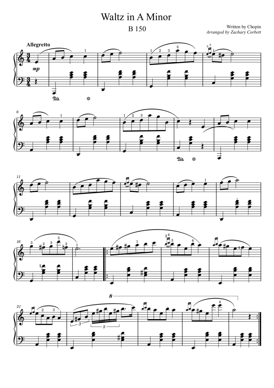 Waltz in A Minor B150 Waltz in A Minor B150 Piano Solo scores gallery preview page 1