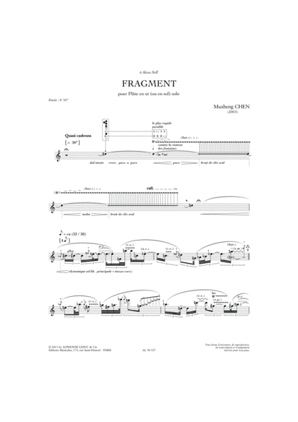 Fragment, Extrait De <<les Franges Du Reve I>> (8e) (4'10'') Pour Flute En Ut (ou